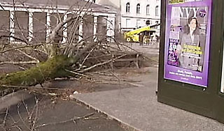 Буря в Москве опрокинула остановку и кран Буря в Москве опрокинула остановку и кран