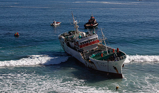 Шторм вынес на мель судно с моряками Шторм вынес на мель судно с моряками