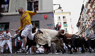 Испанцы бегают от быков и купаются в вине Испанцы бегают от быков и купаются в вине