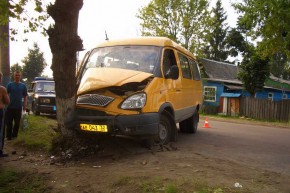 Водитель маршрутки заснул за рулем и врезался в дерево